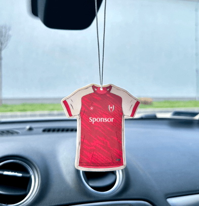 Custom car air fresheners displayed as print-on-demand merchandise – perfect for bands, influencers, and event organizers